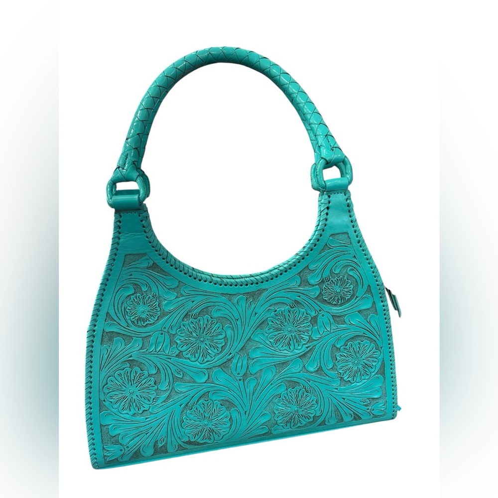 David Luna turquoise Emelda tooled leather tote bag